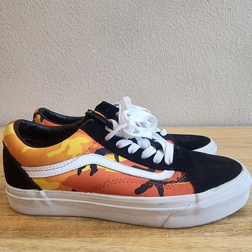 Vans Old Skool Shoes Mens Size 5.5 Orange Camo Black White Low Top Skate Sneaker